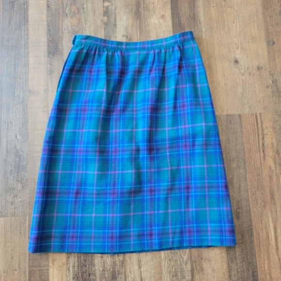 Vintage Pendleton Blue Purple Plaid Wool Skirt - Picture 2 of 8